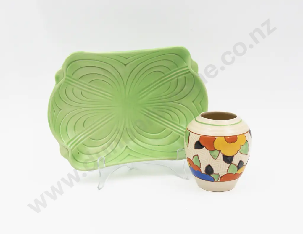 Royal Doulton Art Deco Hand-Coloured Posy Pot  & Moulded Serving Dish 11cm H & 24cm L Image 1++