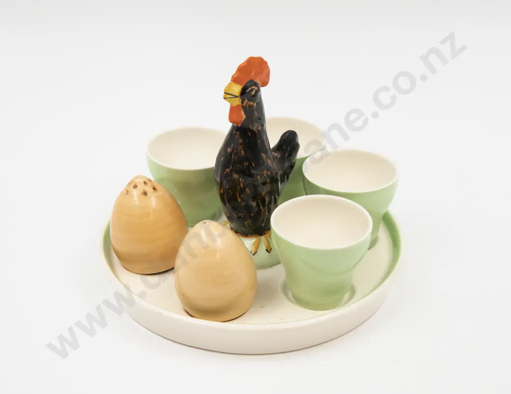 Crown Devon Breakfast Set of Four Egg Cups Pepper & Salt on Tray Image 1++