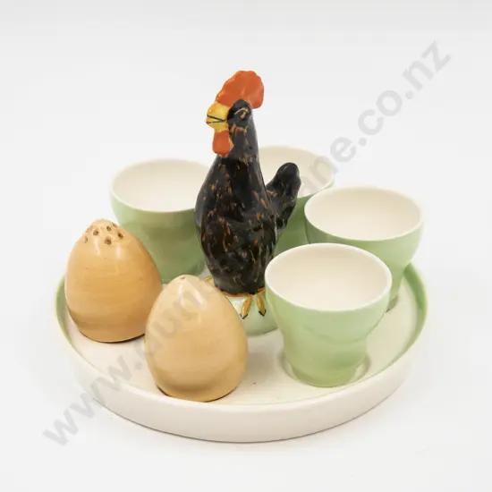 Crown Devon Breakfast Set of Four Egg Cups Pepper & Salt on Tray