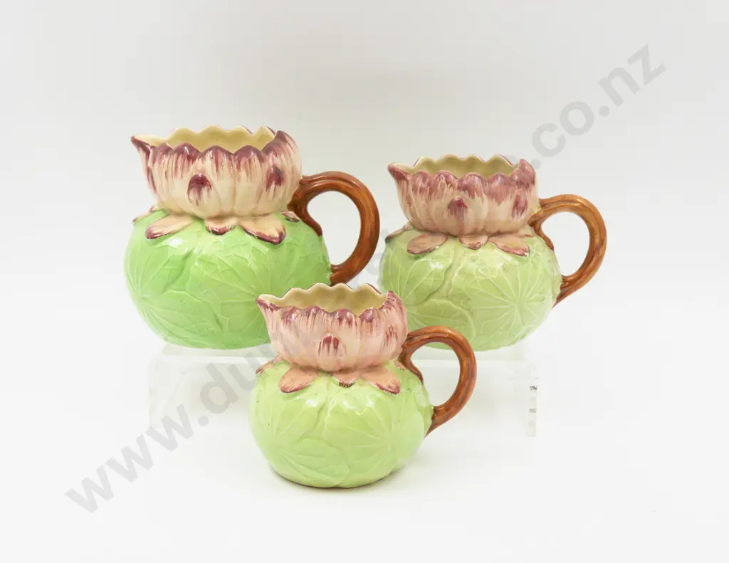 Graduated Set Three Shorter & Sons Pond Lily Moulded Jugs Tallest 13cm H Image 1++