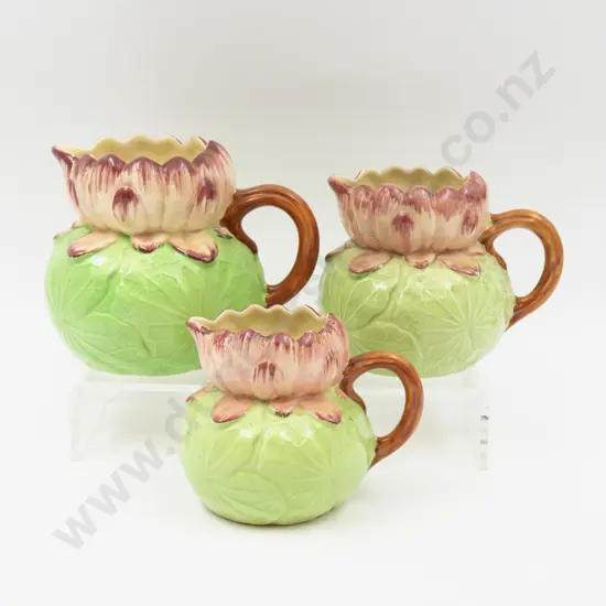 Graduated Set Three Shorter & Sons Pond Lily Moulded Jugs Tallest 13cm H