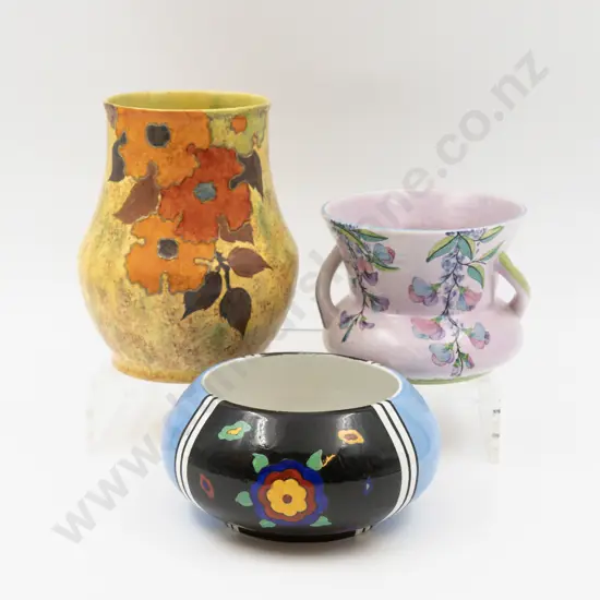Three Assorted Carlton Ware Vases with 16cm H 11.5cm Dia 10cm Dia