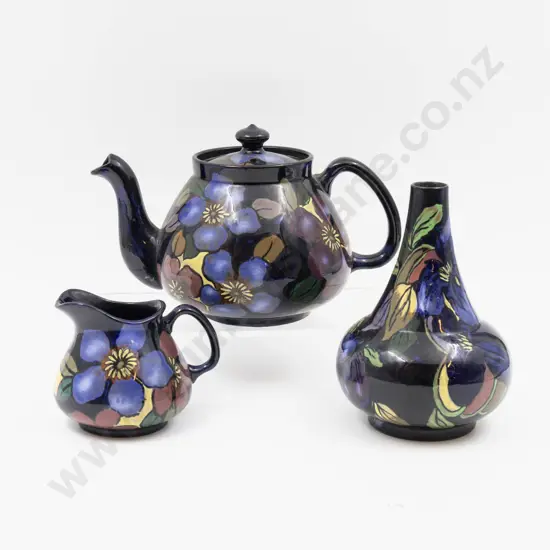 Royal Stanley Ware "Jacobean" Pattern Teapot Milk Jug & Vase 14cm H 9cm H & 16.5cm H