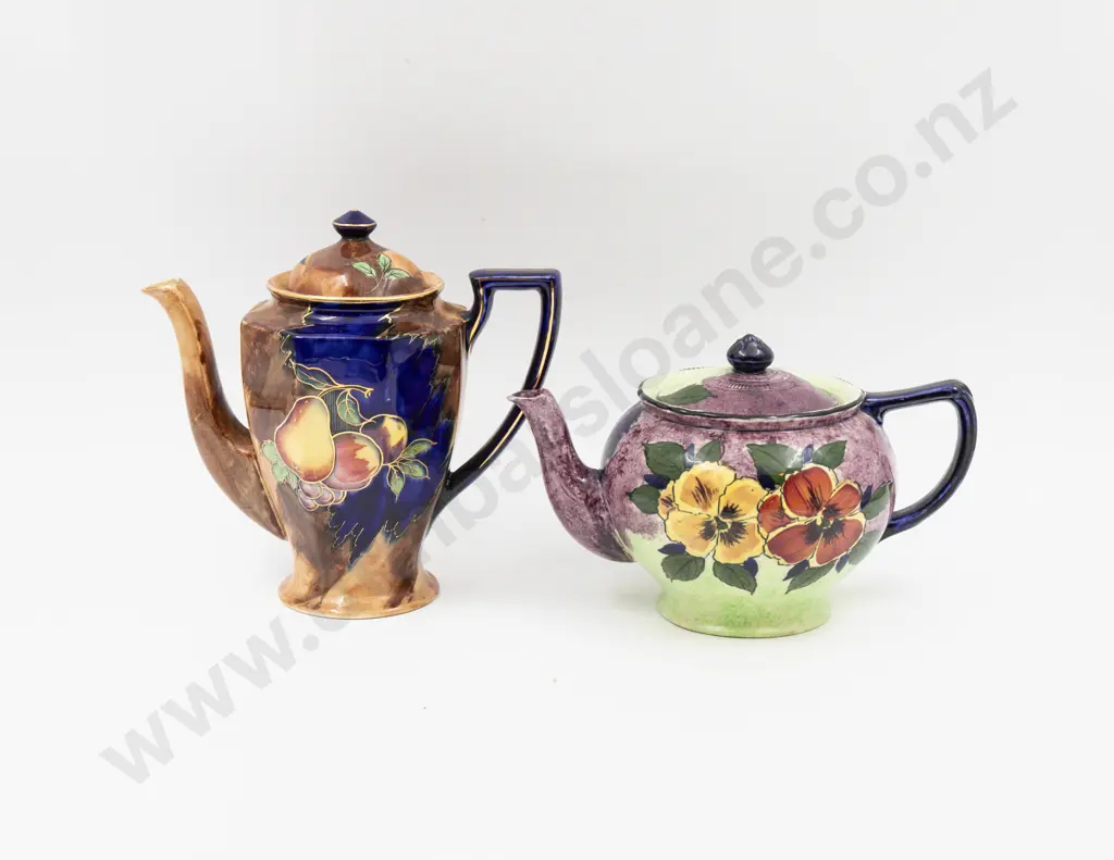 H & K Tunstall Hand-Painted "Marie Louise" Pattern Coffee Pot & "Panola" Pattern Teapot Image 1++