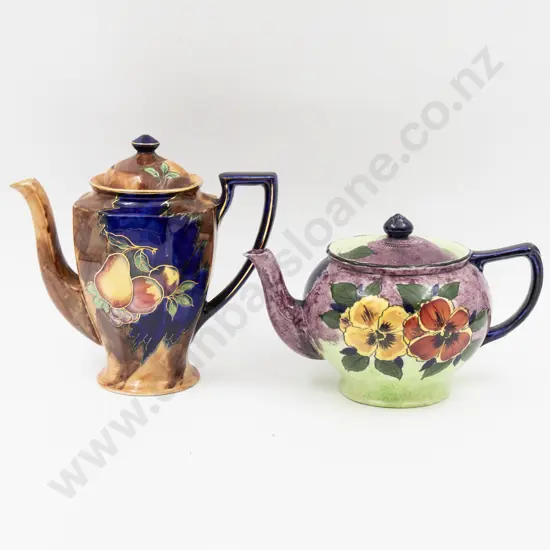 H & K Tunstall Hand-Painted "Marie Louise" Pattern Coffee Pot & "Panola" Pattern Teapot