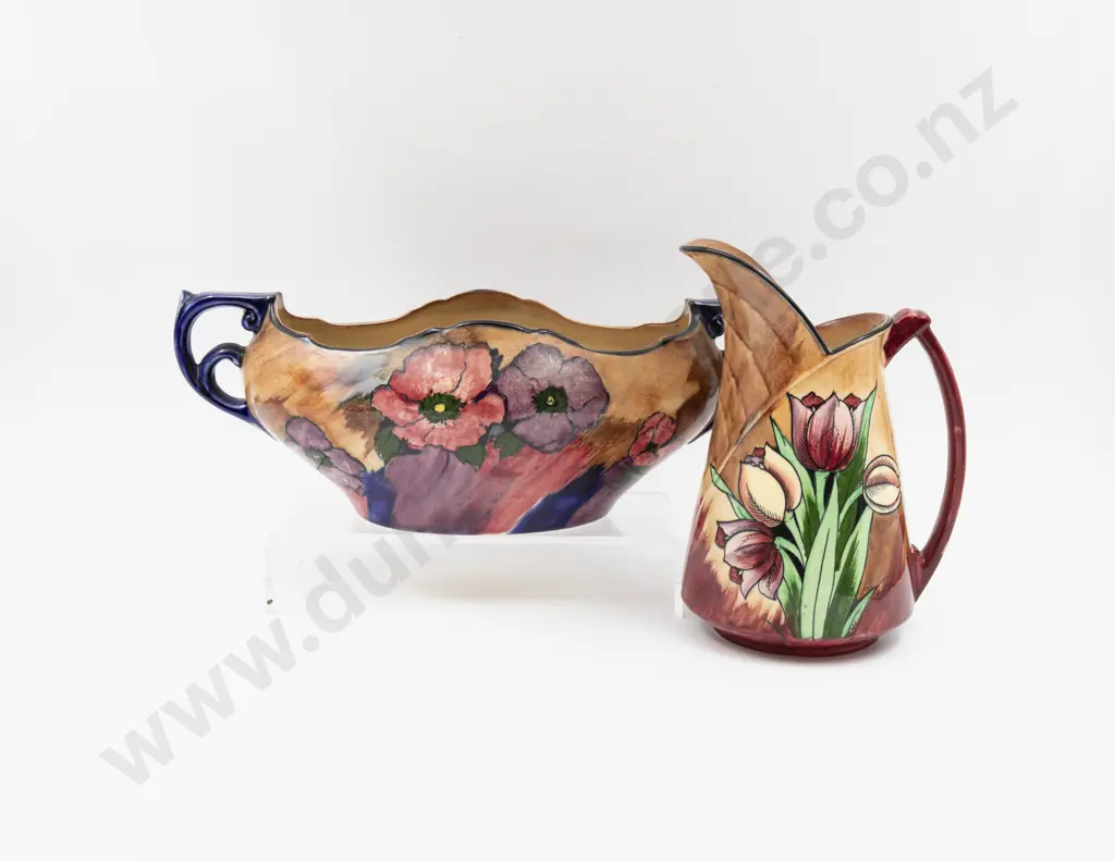 H & K Tunstall "Poppy" Pattern Flower Trough & "Tuliptime" Jug Image 1++