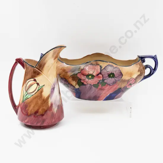 H & K Tunstall "Poppy" Pattern Flower Trough & "Tuliptime" Jug