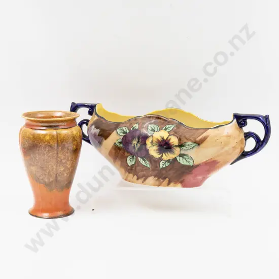 H & K Tunstall "Viola" Pattern Flower Trough & Art Deco Orange Glazed Vase 17cm H