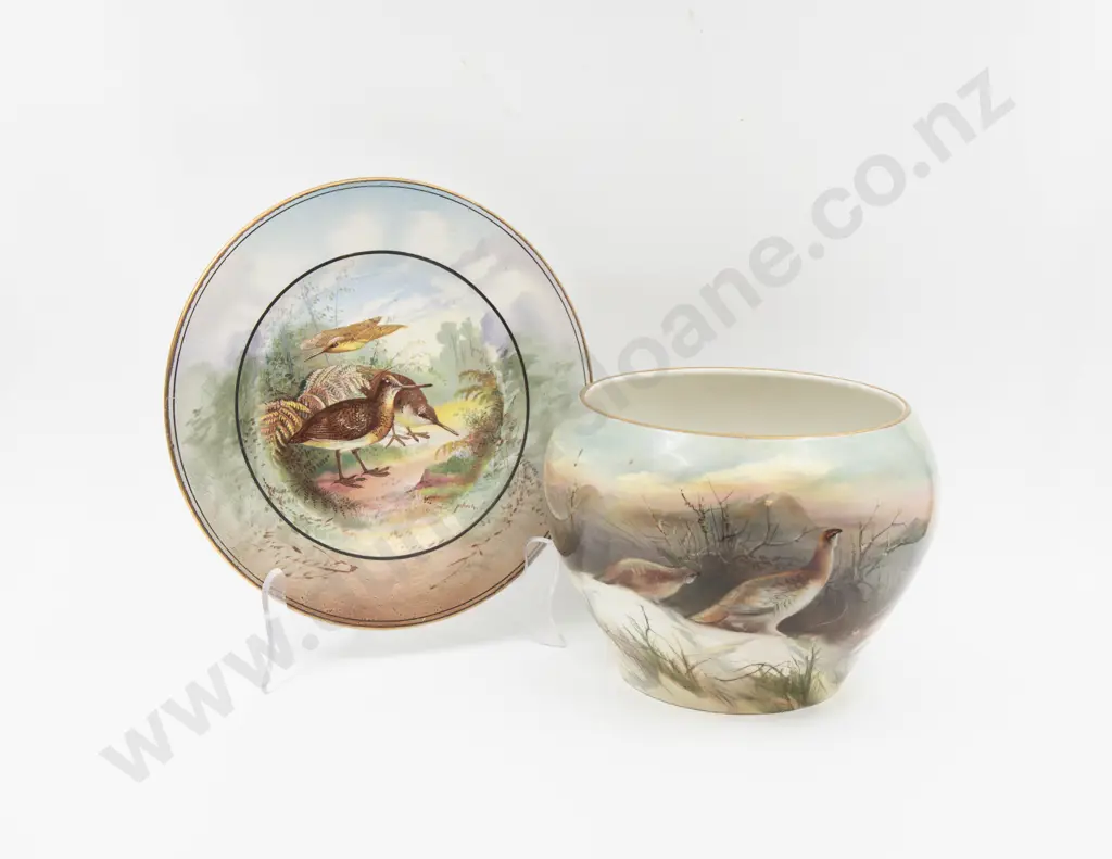 Winton Continuously Hand-Painted Jardiniere Signed T Holmes & Hand-Coloured Plate Image 1++