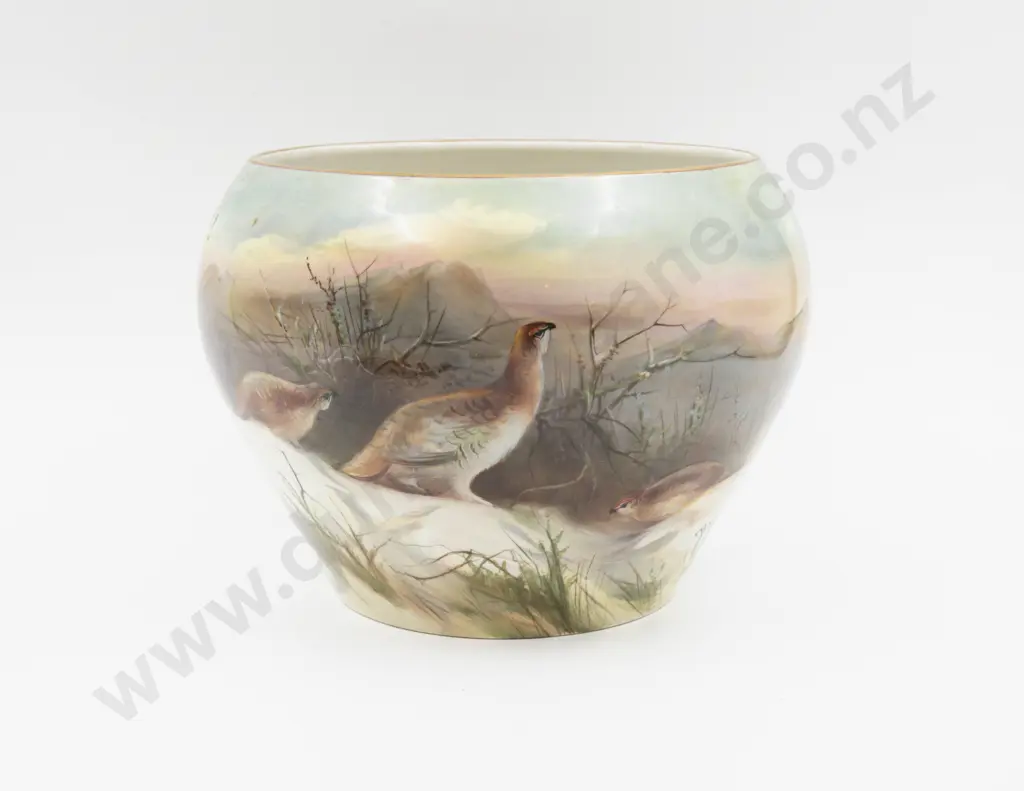 Winton Continuously Hand-Painted Jardiniere Signed T Holmes & Hand-Coloured Plate Image 1++
