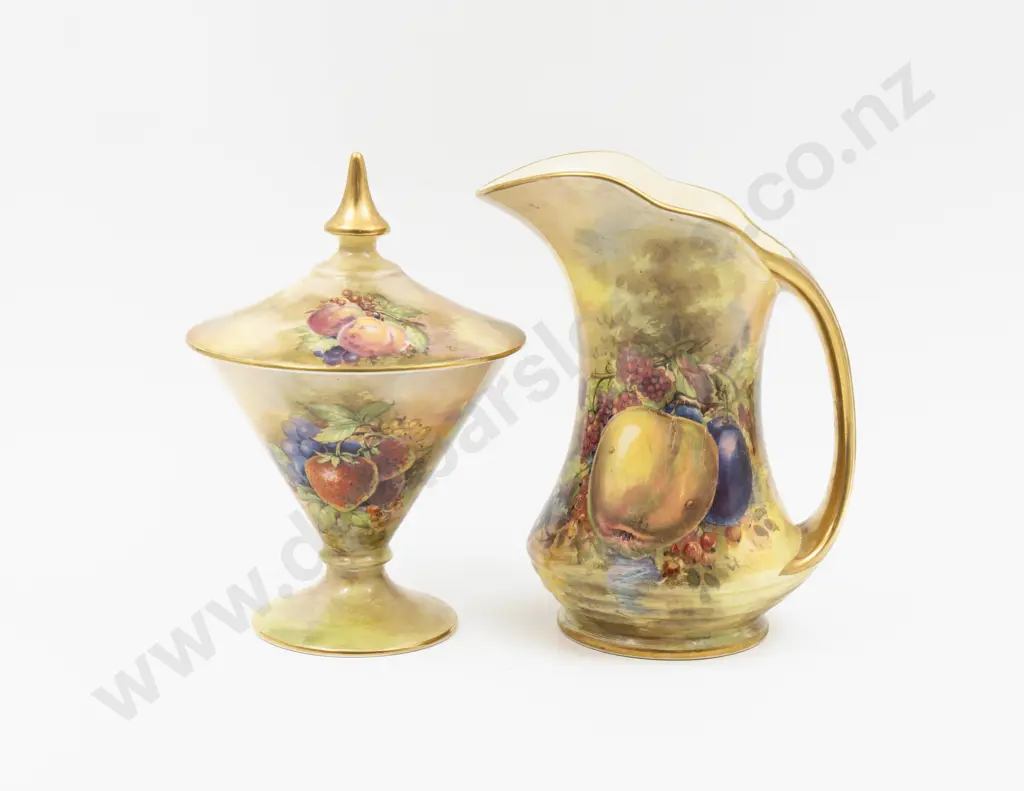 Royal Winton Hand-Coloured Fruit Vase with Cover & Jug 20cm H & 20cm H Image 1++