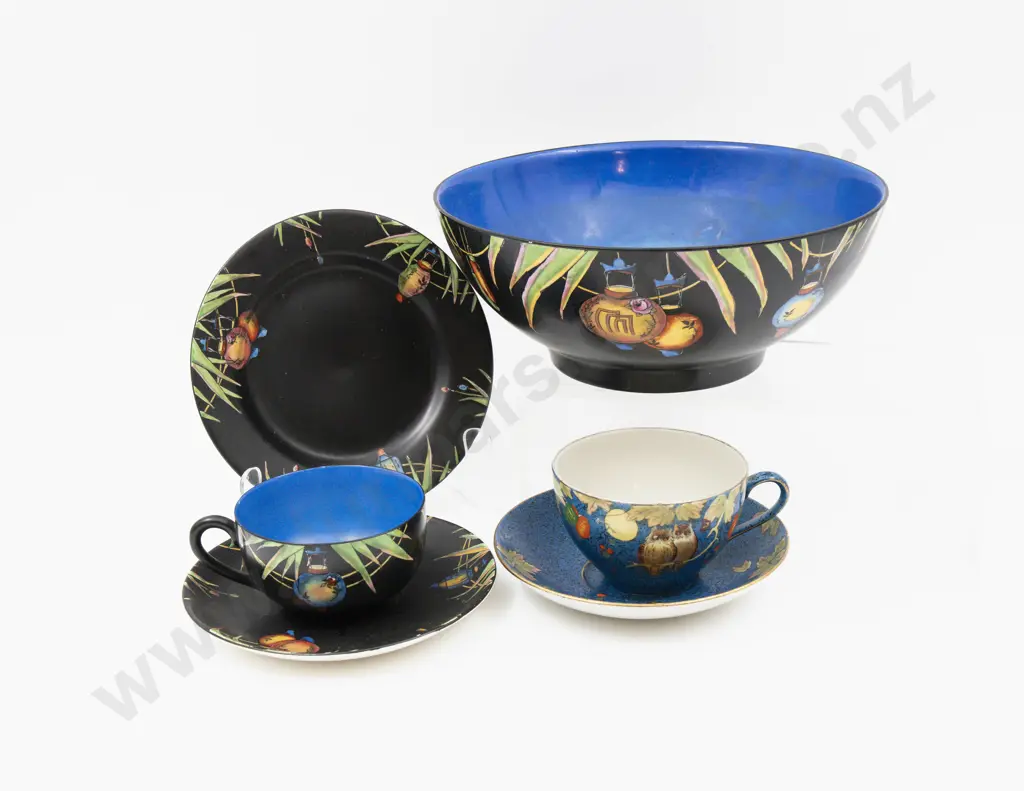 Crown Ducal Art Deco Oriental Lantern Pattern Fruit Bowl Teacup Saucer Plate & Other Image 1++
