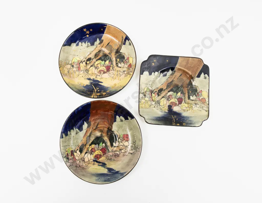 Royal Doulton Pixie Series Tobacco Humidor B&B Plate Two Saucers Image 1++