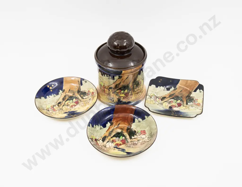 Royal Doulton Pixie Series Tobacco Humidor B&B Plate Two Saucers Image 1++
