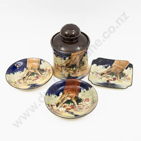Royal Doulton Pixie Series Tobacco Humidor B&B Plate Two Saucers