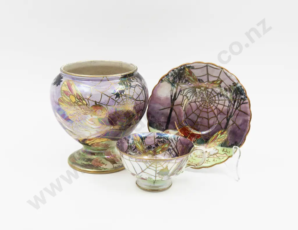 Grimwades Byzanta Ware Fairy Lustre Cobweb Rose Bowl & Teacup & Saucer Image 1++