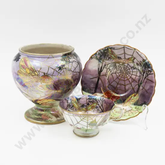 Grimwades Byzanta Ware Fairy Lustre Cobweb Rose Bowl & Teacup & Saucer