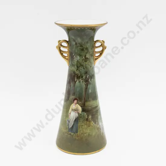 Royal Doulton Hand Painted Continuous Landscape Vase Signed J Hancock 25cm H