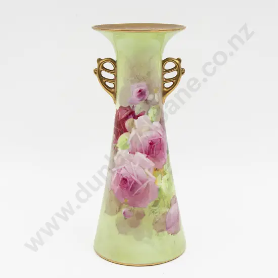Royal Doulton Hand Painted Rose Vase Signed P Curnock 25cm H