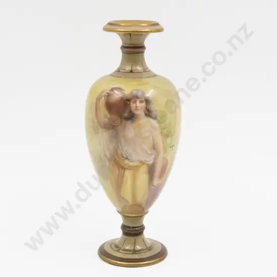 Doulton Burslem Luscian Ware Hand Painted Romantic Maiden Vase Signed G White 23cm H