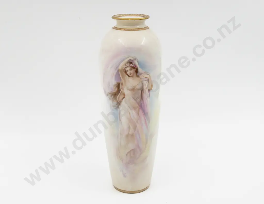 Royal Doulton Hand Painted Romantic Maiden Vase Signed Arthur Leslie 27.5cm H Image 1++