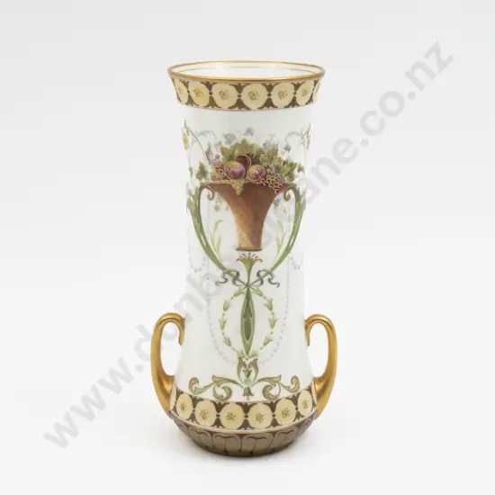 Royal Doulton Hand Painted Fruit Swag Vase Unsigned 21cm H