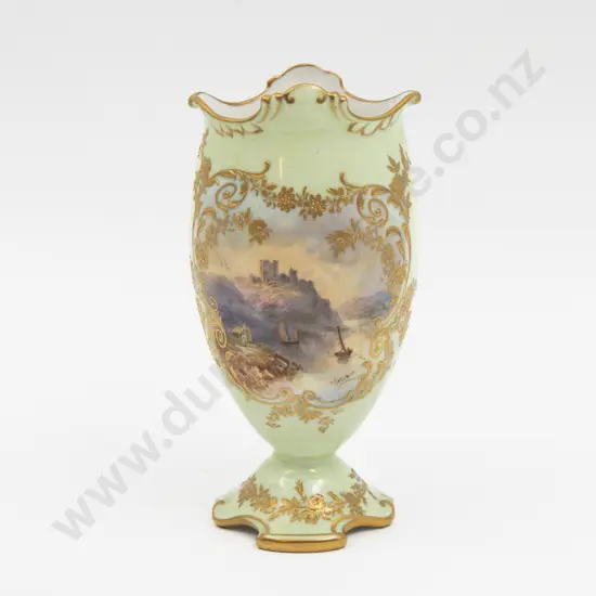Royal Doulton Hand Painted Tarbert Castle Cartouche Vase Signed J H Plant 16.5cm H
