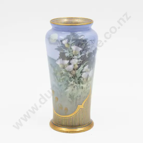 Doulton Burslem Hand Painted Scottish Thistle Landscape Vase Signed F Walklate 14.5cm H