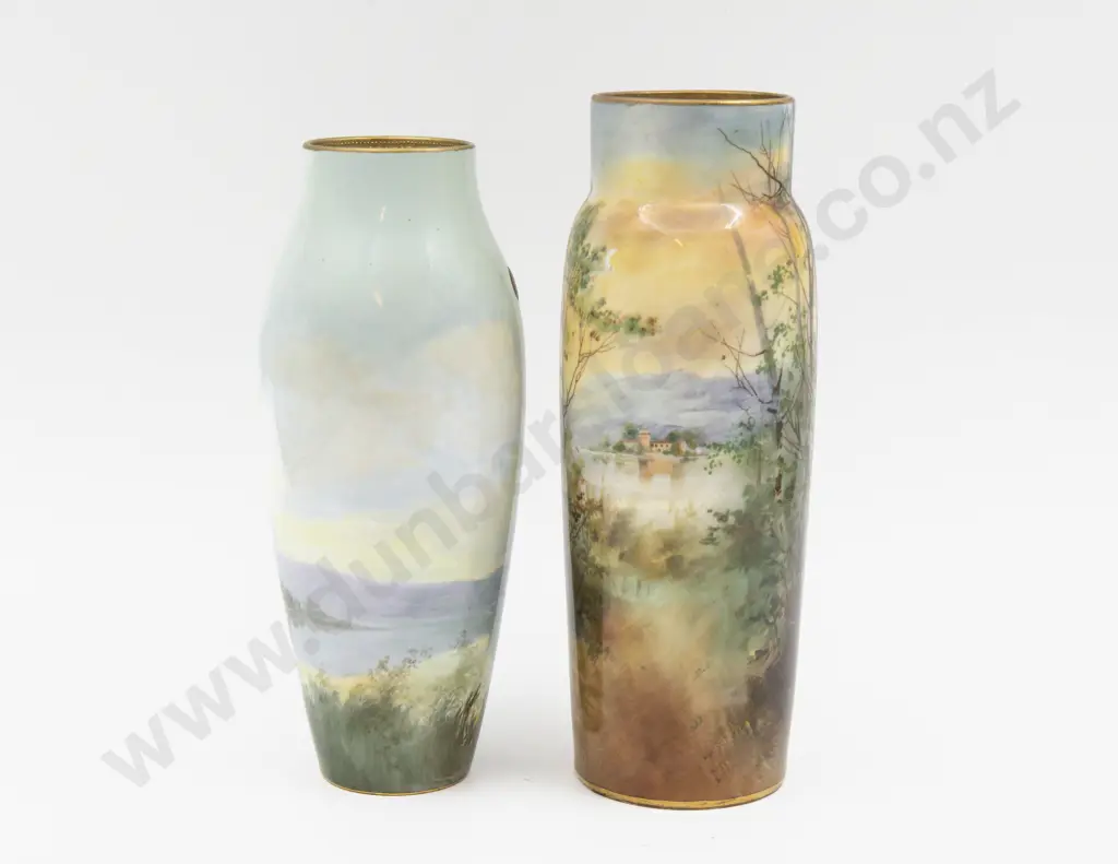 Two Royal Doulton Hand Painted Vases Signed Hopkins & Hart Both with Rim Restorations Image 1++