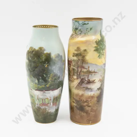 Two Royal Doulton Hand Painted Vases Signed Hopkins & Hart Both with Rim Restorations