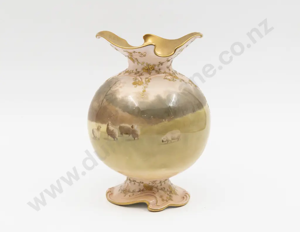 Doulton Burslem Luscian Ware Hand Painted Continuous Sheep Vase Signed F Hancock 19.5cm H Image 1++