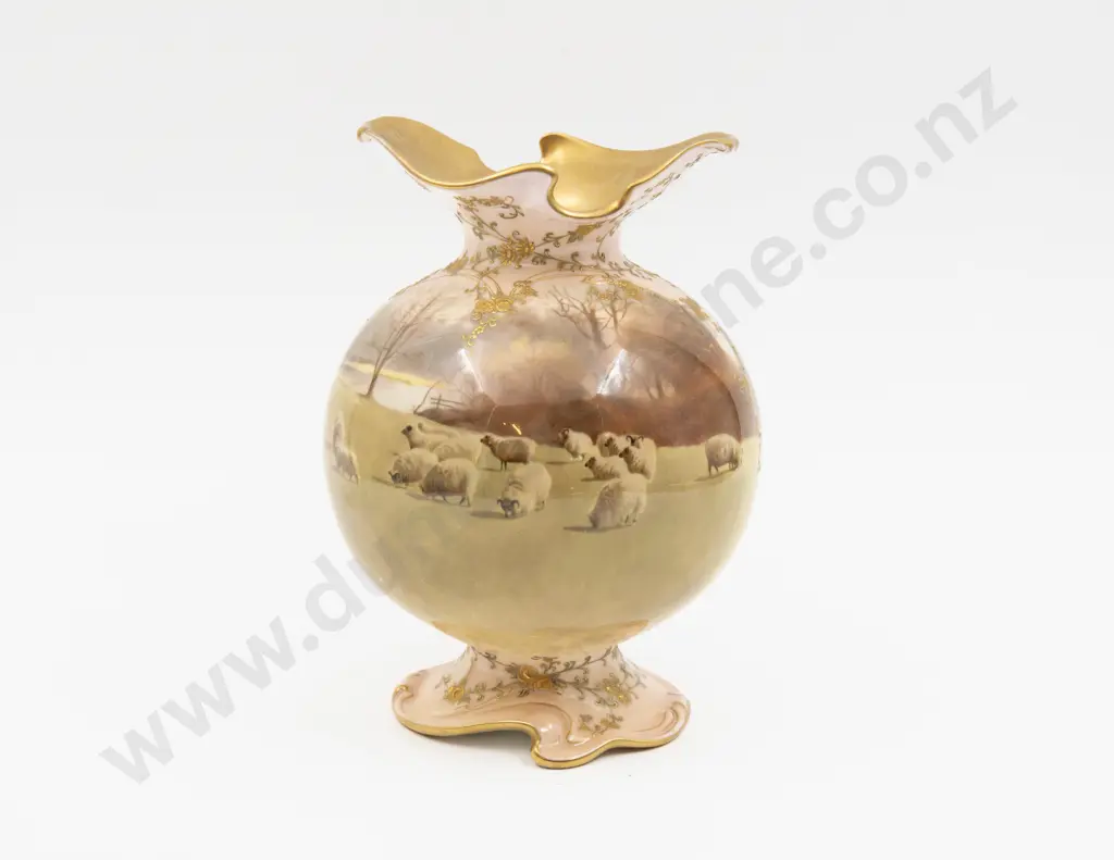 Doulton Burslem Luscian Ware Hand Painted Continuous Sheep Vase Signed F Hancock 19.5cm H Image 1++