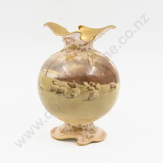 Doulton Burslem Luscian Ware Hand Painted Continuous Sheep Vase Signed F Hancock 19.5cm H