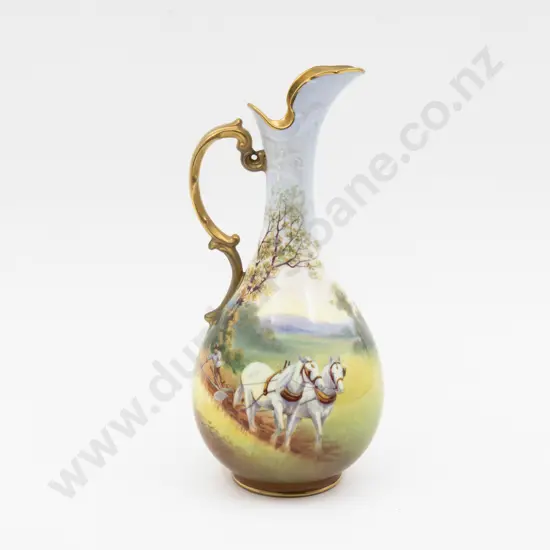 Royal Doulton Hand Painted Continuous Landscape Ewer Signed F Hancock 23.5cm H