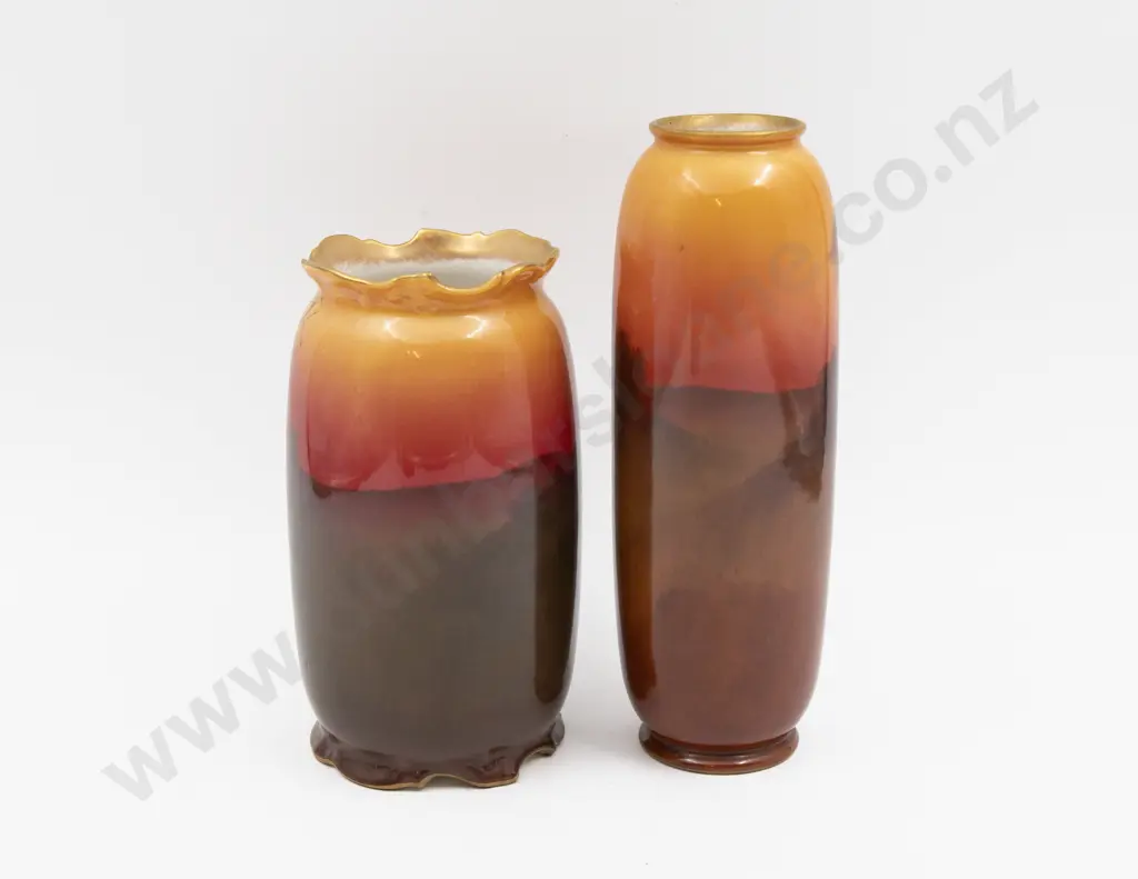 Two Royal Doulton Hand Painted & Transferred Continuous Sunset Vases 18cm H & 22.5cm H Image 1++