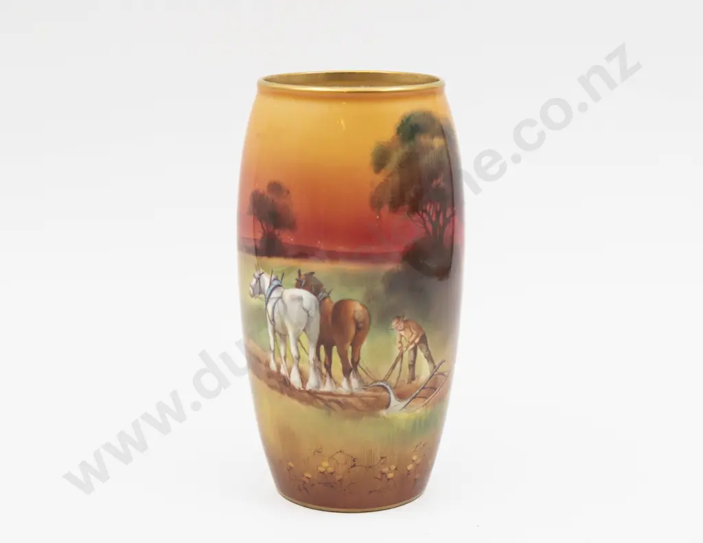 Royal Doulton Hand Painted Continuous Sunset Vase Signed H Morrey 18cm H Image 1++