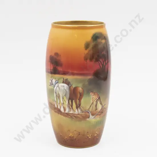 Royal Doulton Hand Painted Continuous Sunset Vase Signed H Morrey 18cm H