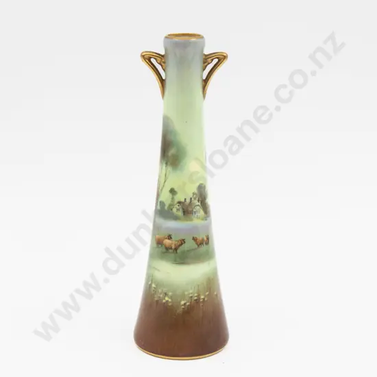 Royal Doulton Hand Painted Continuous Landscape with Sheep Vase Signed H Nixon 22.5cm H