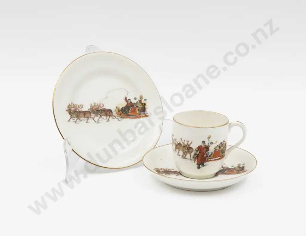 Royal Doulton Transfer Decorated Father Christmas Coffee Cup Saucer & Plate Image 1++