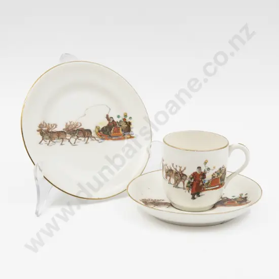 Royal Doulton Transfer Decorated Father Christmas Coffee Cup Saucer & Plate