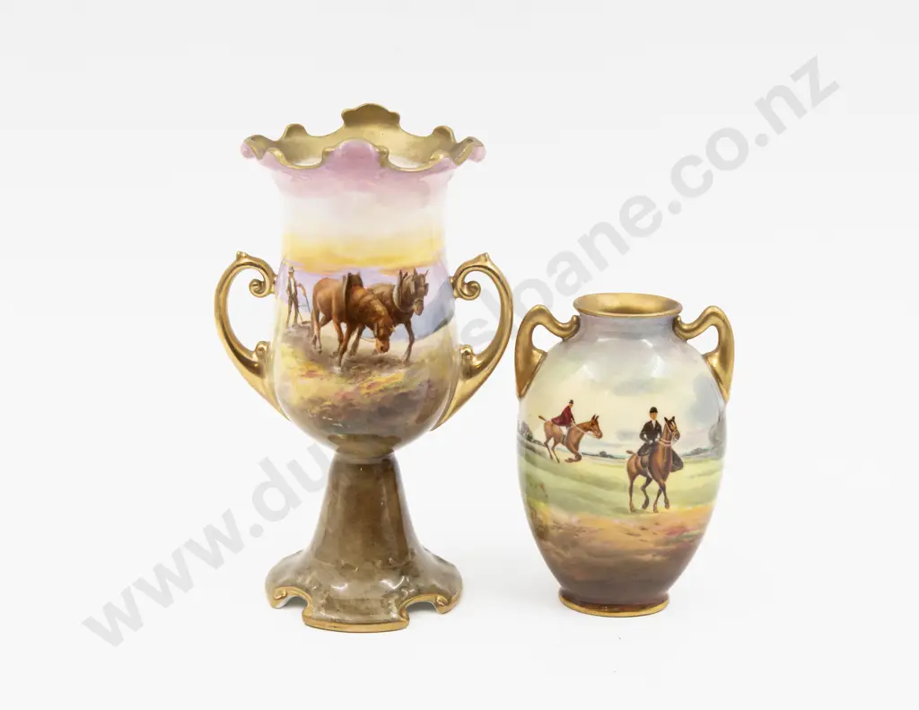 Two Royal Doulton Hand Painted Continuous Field & Hunting Vases Image 1++