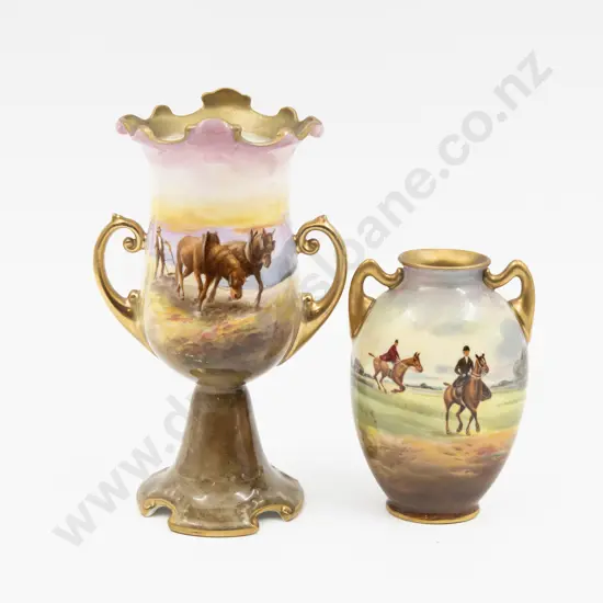 Two Royal Doulton Hand Painted Continuous Field & Hunting Vases