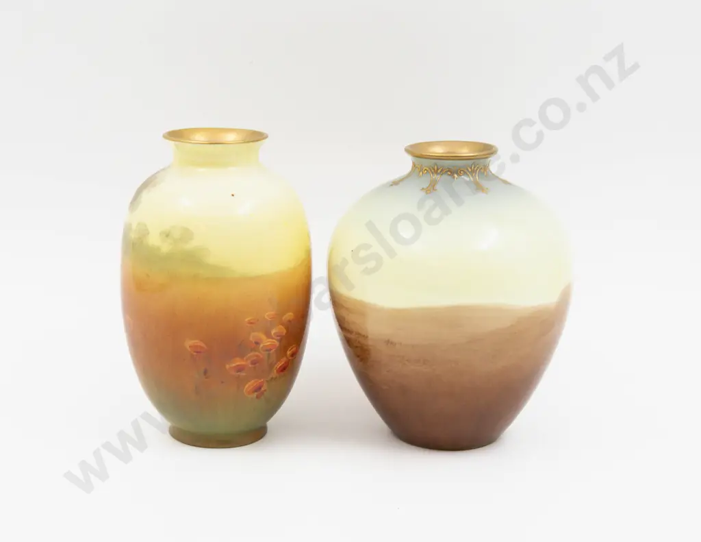 Two Royal Doulton Continuous Farm Landscape Vases Signed W Brown & Unsigned Image 1++