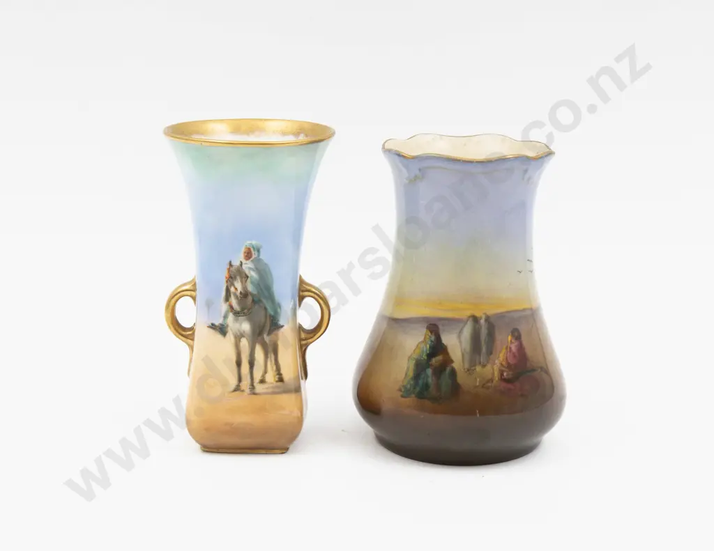 Royal Doulton Hand Painted Bedouin Scene Vase Signed E S Hollinshead 13cm H & Other Vase (A/F) 13.5cm H Image 1++