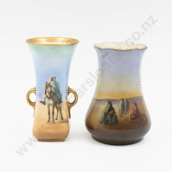 Royal Doulton Hand Painted Bedouin Scene Vase Signed E S Hollinshead 13cm H & Other Vase (A/F) 13.5cm H