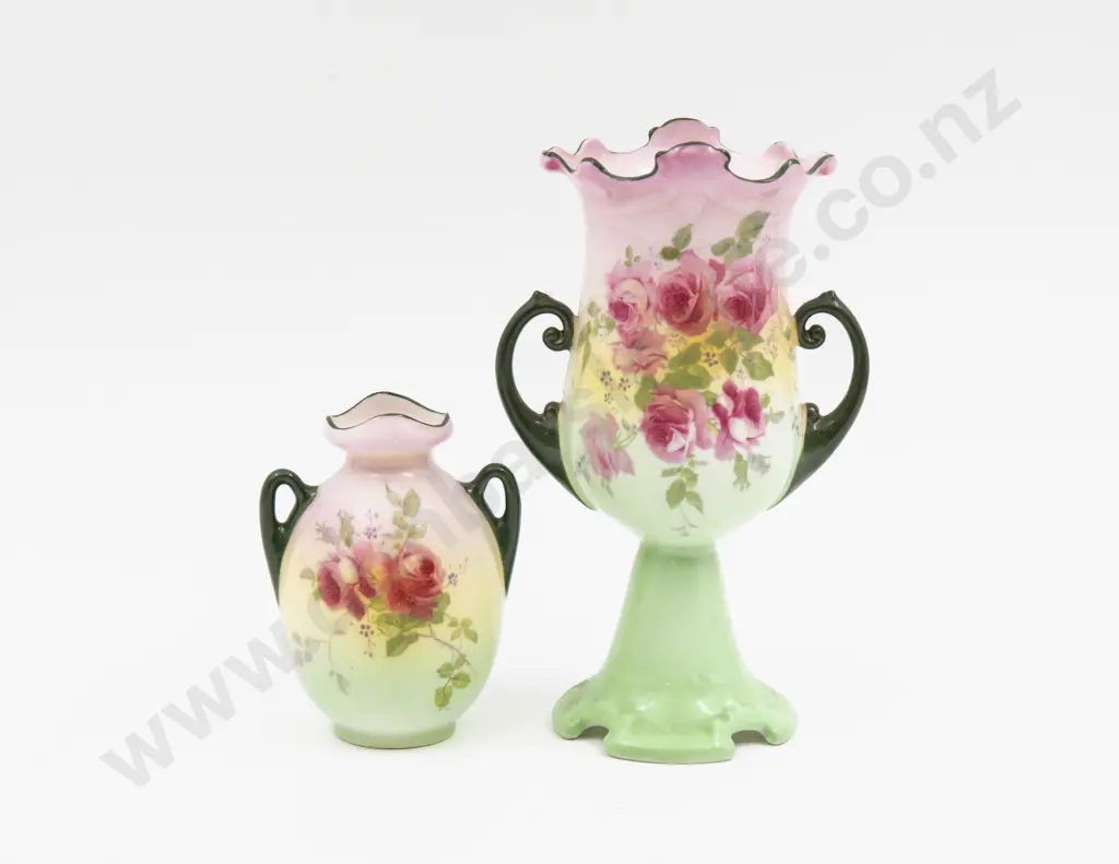 Two Royal Doulton Hand Coloured Rose Vases 16cm H & 9.5cm H Image 1++