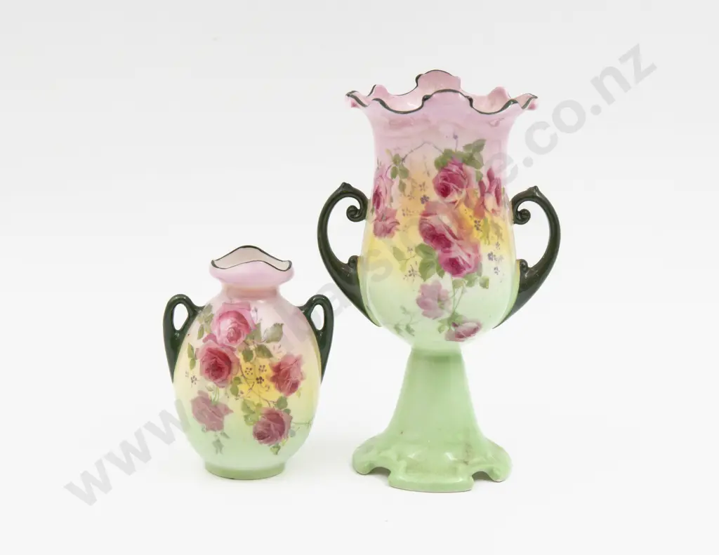 Two Royal Doulton Hand Coloured Rose Vases 16cm H & 9.5cm H Image 1++