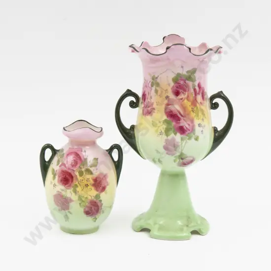 Two Royal Doulton Hand Coloured Rose Vases 16cm H & 9.5cm H