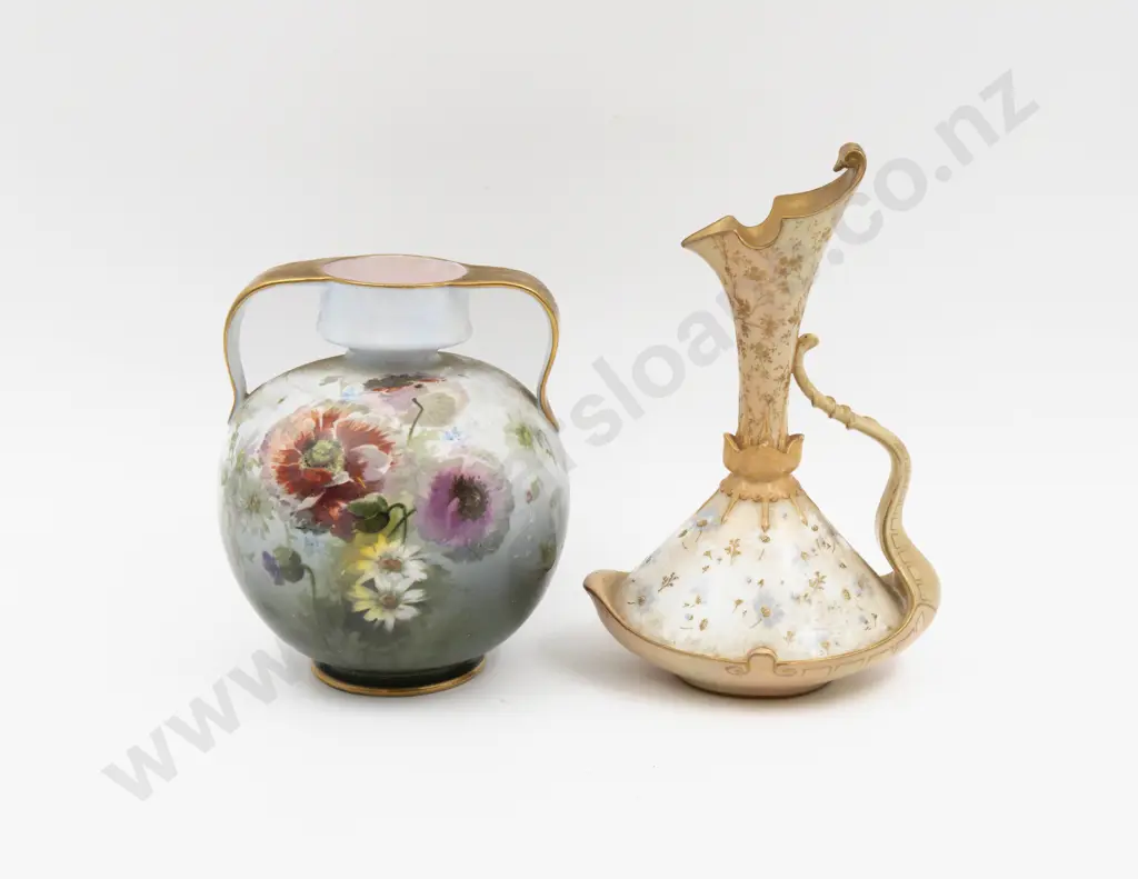 Doulton Burslem Hand Painted & Decorated Ewer with Floral Printed Vase Image 1++