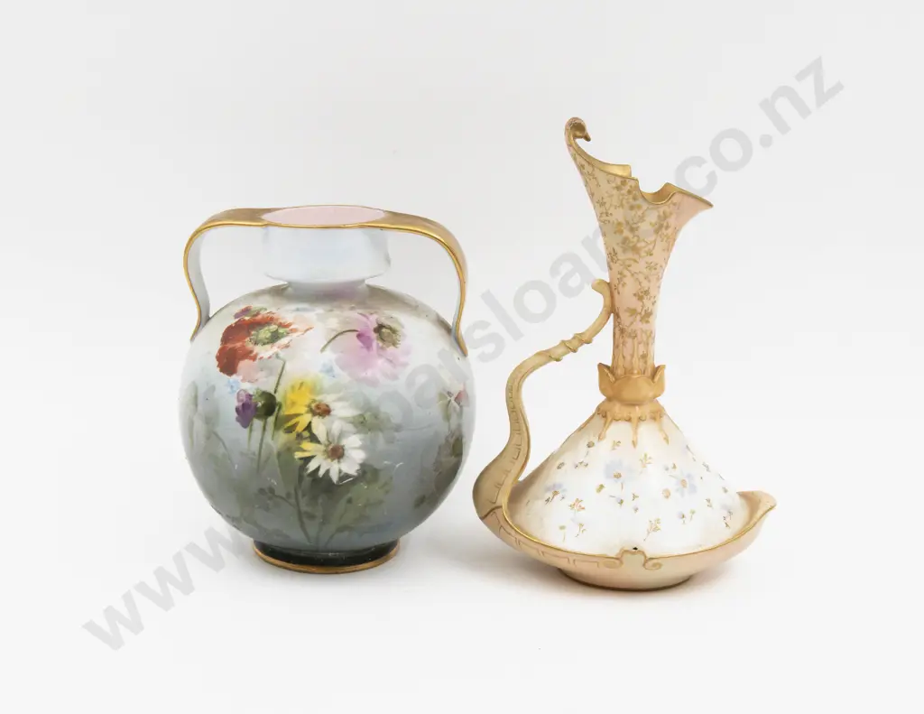 Doulton Burslem Hand Painted & Decorated Ewer with Floral Printed Vase Image 1++